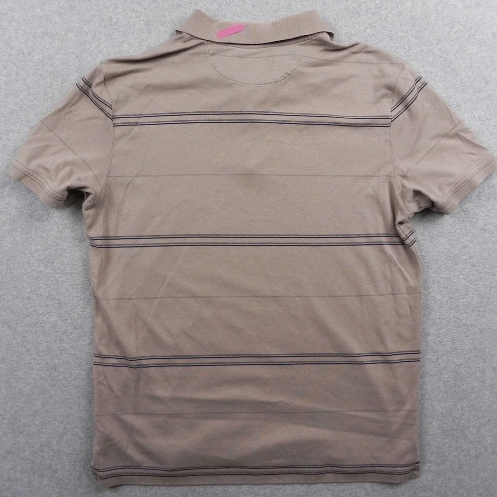 Banana Republic Polo Shirt Mens MT Medium Tall Casual Tan Striped Short Sleeve